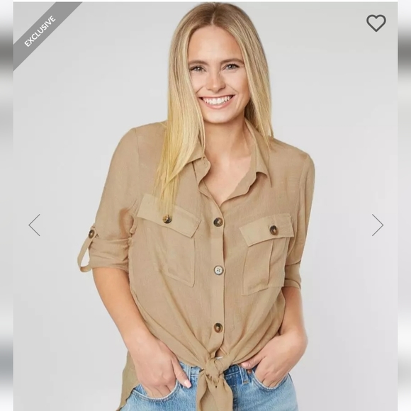 LIKE NEW! Oversized Long Sleeve Beige Blouse by Buckle~ Size XS - Picture 1 of 10